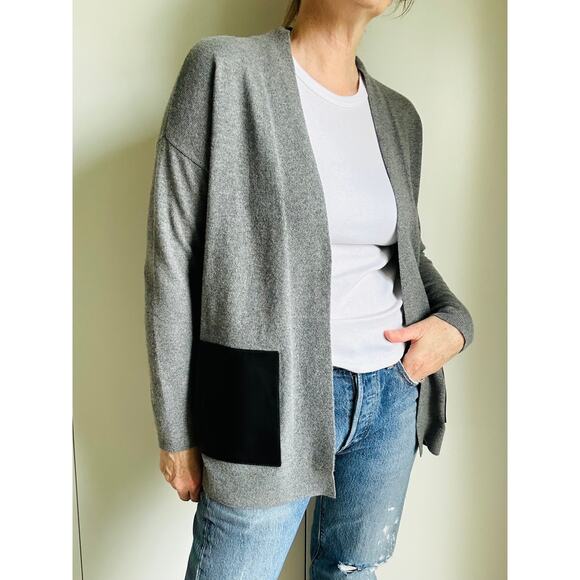 Cashmere Cardigan Sweater Eileen Fisher Grey Black Petite Minimalist Staple - Picture 1 of 11